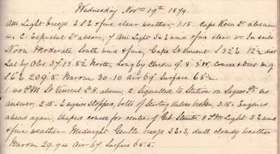 19 November 1879 journal entry